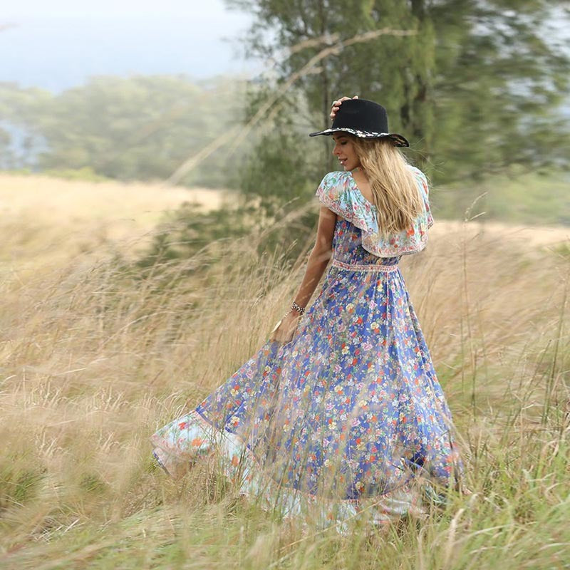 Boho Print Dress With Short Sleeve Crewneck