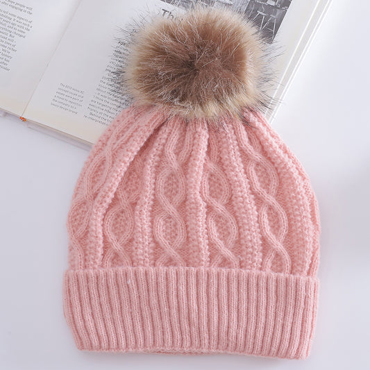 Warm Leisure Flanging Pompons Knitted Hat