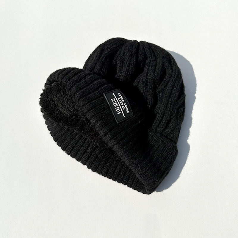 Woolen Cap Female Fleece Lined Padded Warm Keeping Knitted Hat