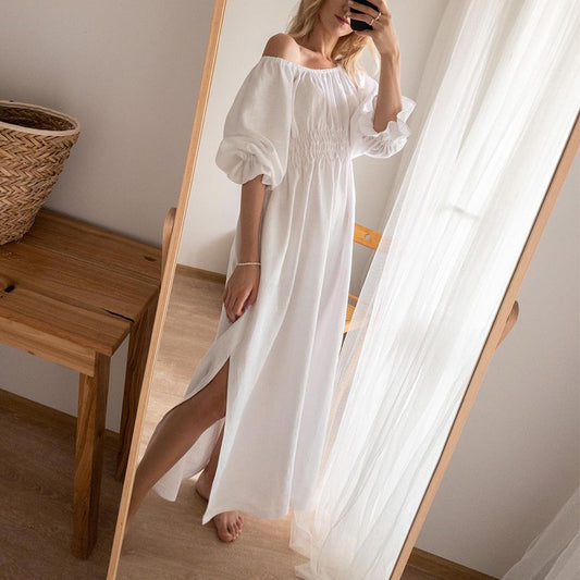 Ladies Loose Boho Cotton Linen Dress