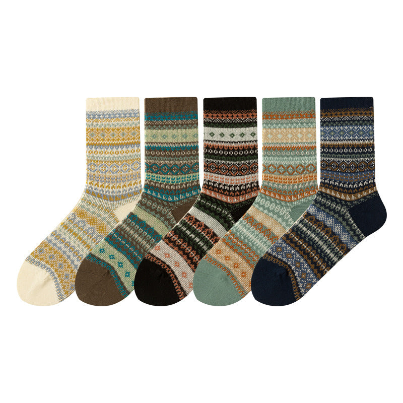 Retro Ethnic Style Rhombus Mid-calf Socks