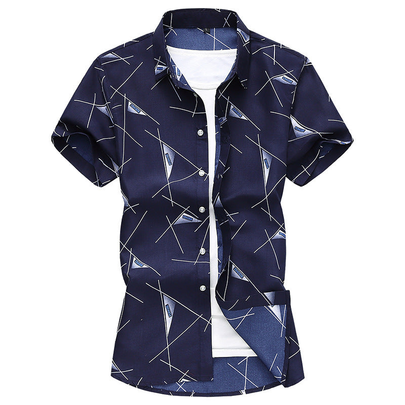 Men Short Sleeve Cotton Flower Shirt Mens Dress Shirts