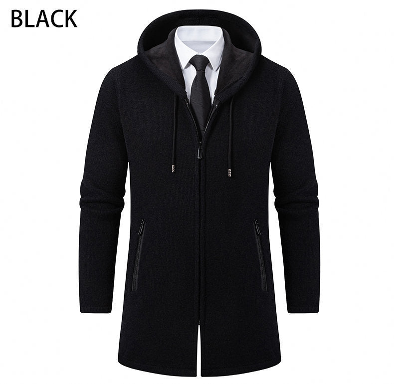 Men's Sweater Jacket Mid-length Coat Hooded Sweater Men's Coat