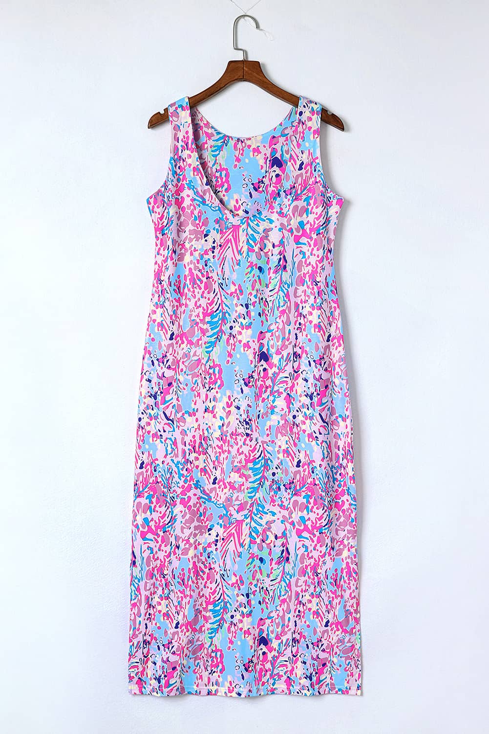 Purple Abstract Floral Print Sleeveless Maxi Dress