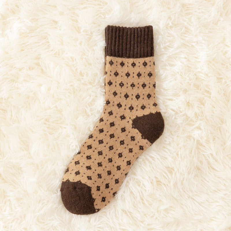 Winter Socks With Snow Boots Women's Mid Tube Stockings Diamond Lattice