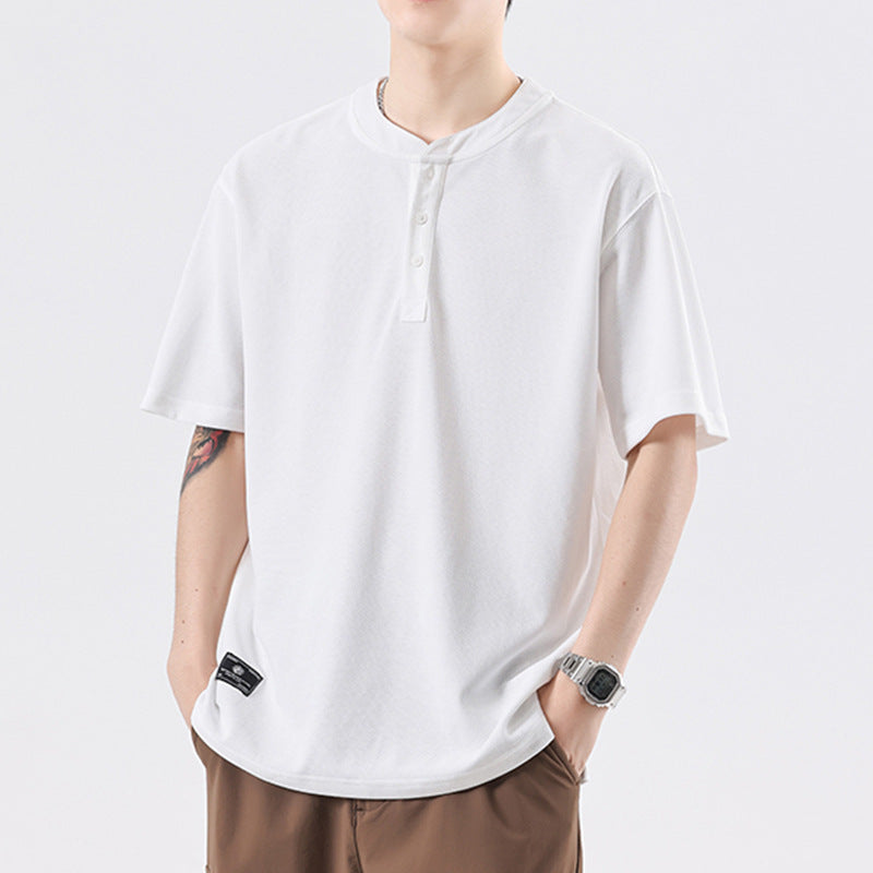 Summer Simplicity Solid Color Henry Collar T-shirt