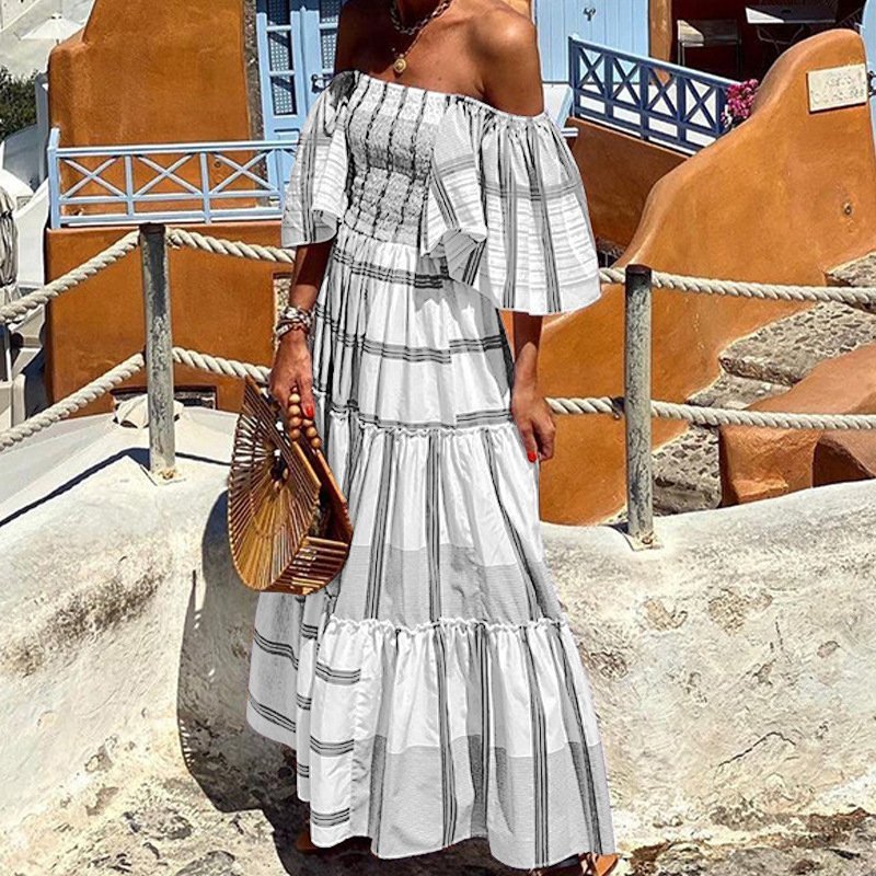 Women's One Shoulder Boho Print Dress