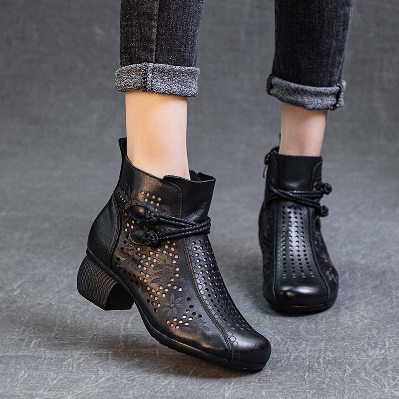 Soft Bottom Soft Surface Retro Female Boots Hole Shoes