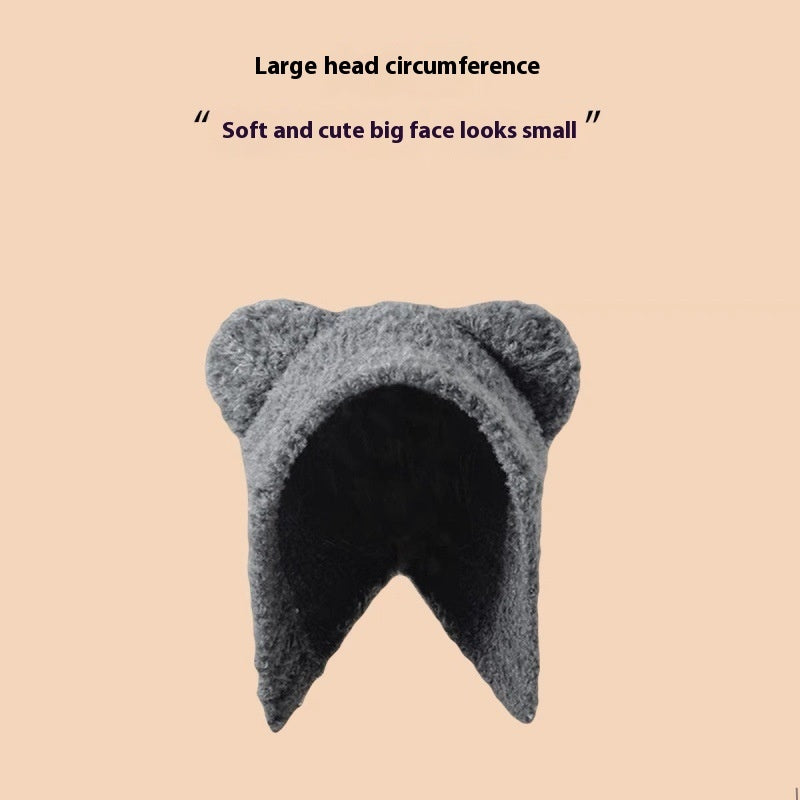 Bear Knitted Hat Cute Wool Keep Warm Makes Face Look Smaller