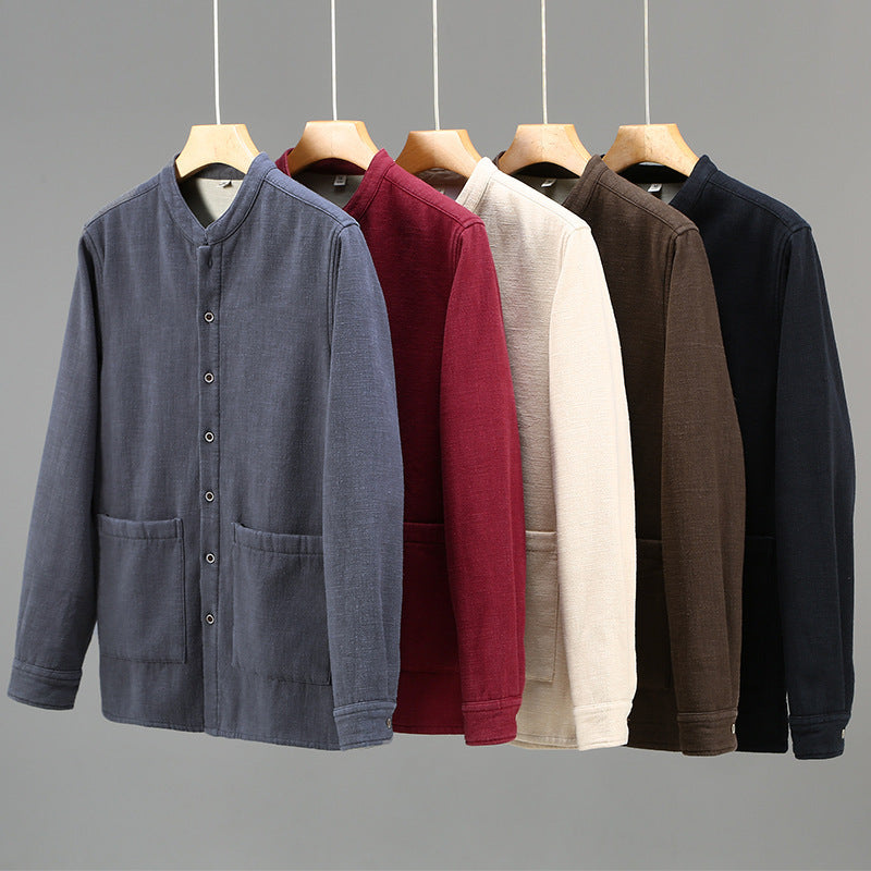 Men's Loose Velvet Thickened Cotton And Linen Casual Composite Jacket