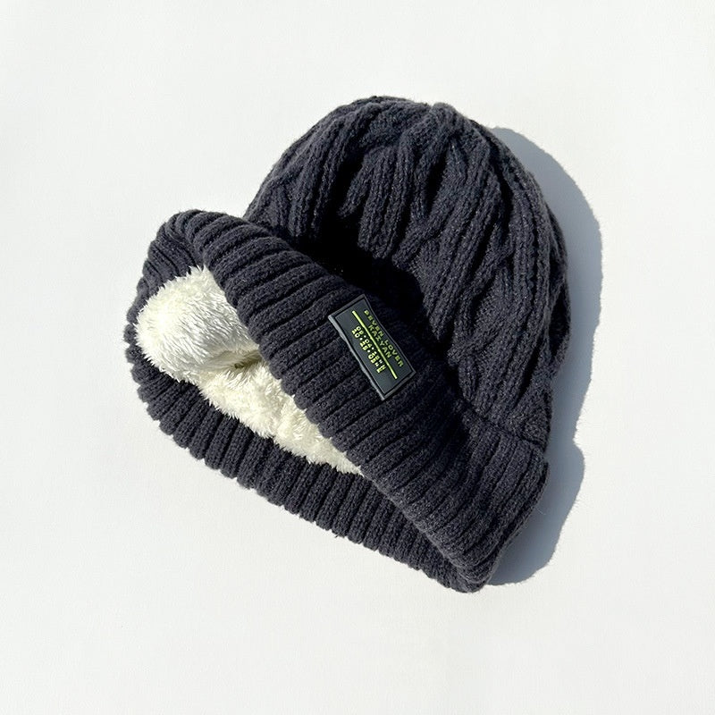 Woolen Cap Female Fleece Lined Padded Warm Keeping Knitted Hat