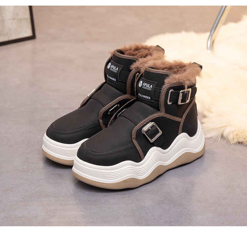 Woolen Cotton Thick Bottom Elevator Shoes Student Sports High Top