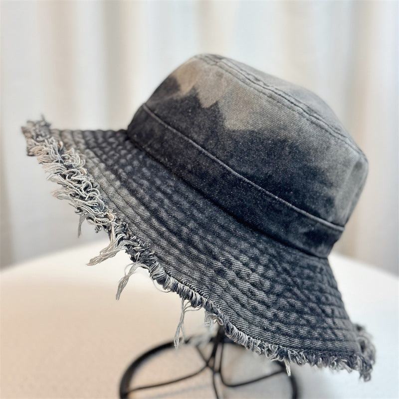 Big Head Circumference Bucket Bucket Hat Distressed Sun-proof Face-showing Small Hat