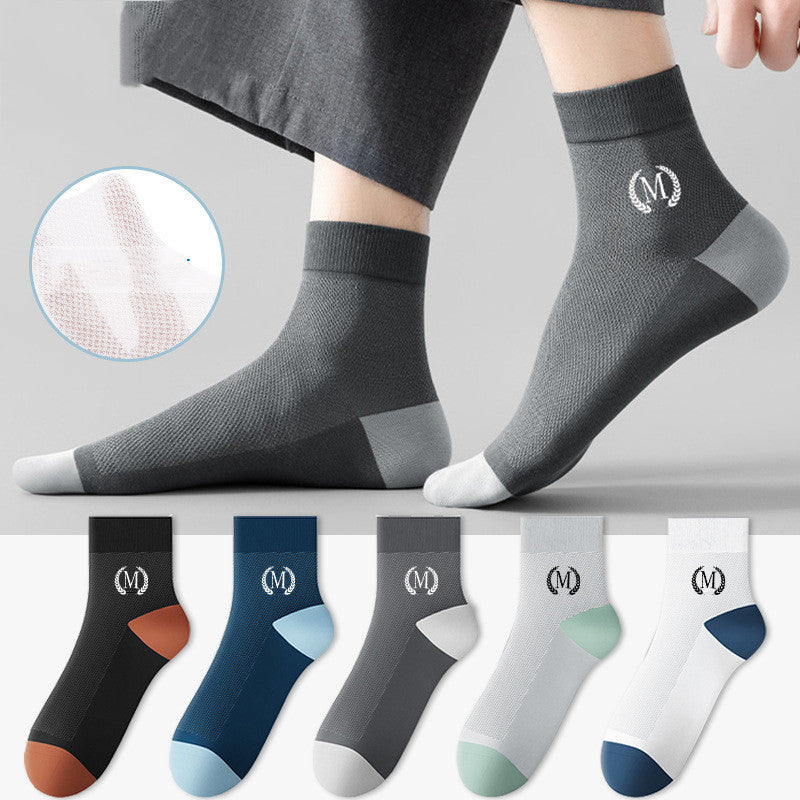 Men's Mid-calf Length Sock Ultra-thin Mesh Breathable Black And White Sports Stockings