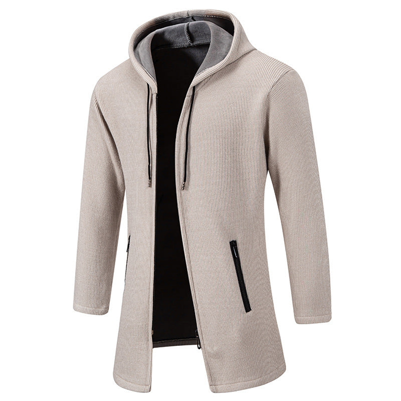 Men's Sweater Jacket Mid-length Coat Hooded Sweater Men's Coat