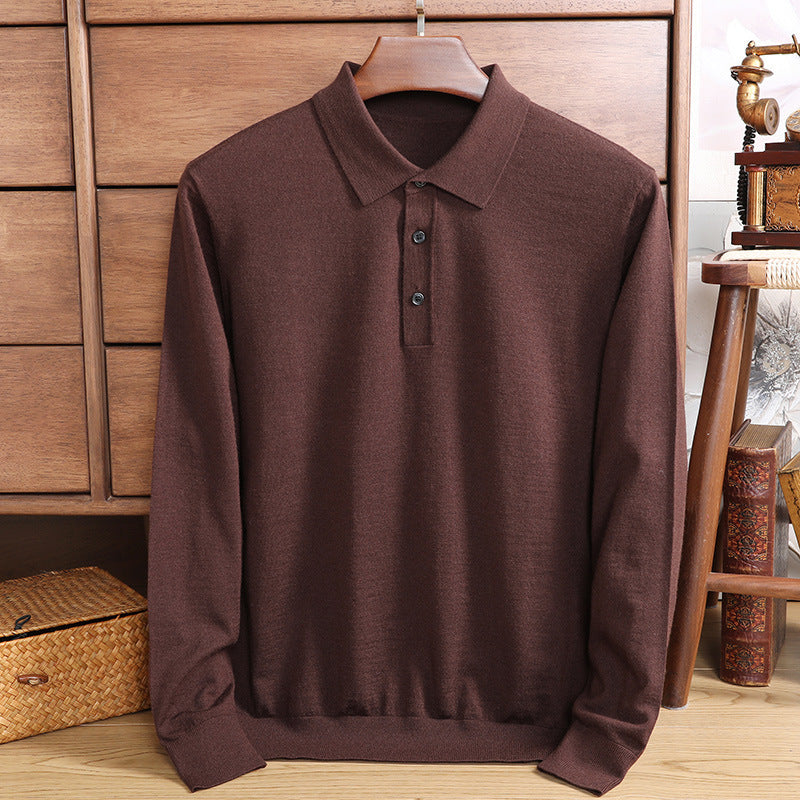 Ultra-fine Worsted Wool Polo Shirt Men's Long-sleeved T-shirt Lapel Knitwear