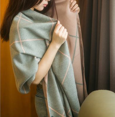 Autumn and Winter Shawl female Korean long thickened plaid scarf and double all-match ladies scarf