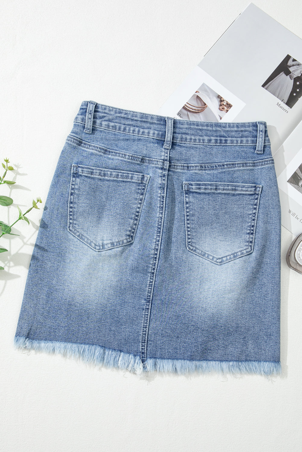 Beau Blue Shimmer Heart Pattern Distressed Denim Mini Skirt