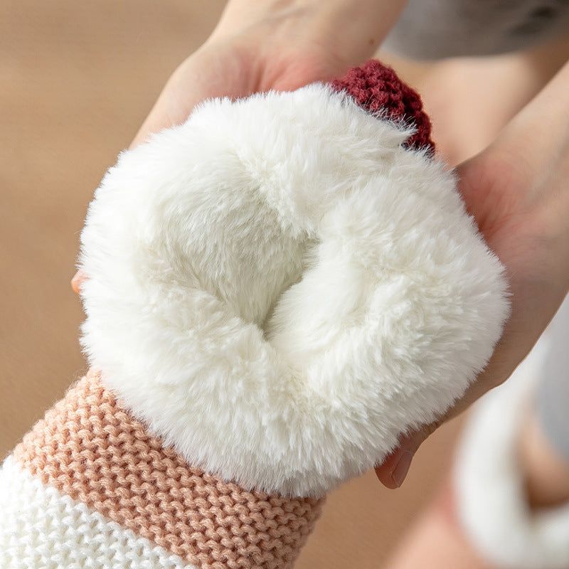 Women's Color-matching Knitted Plush Floor Socks Home Indoor Warm Non-slip Carpet Socks Winter Fashion