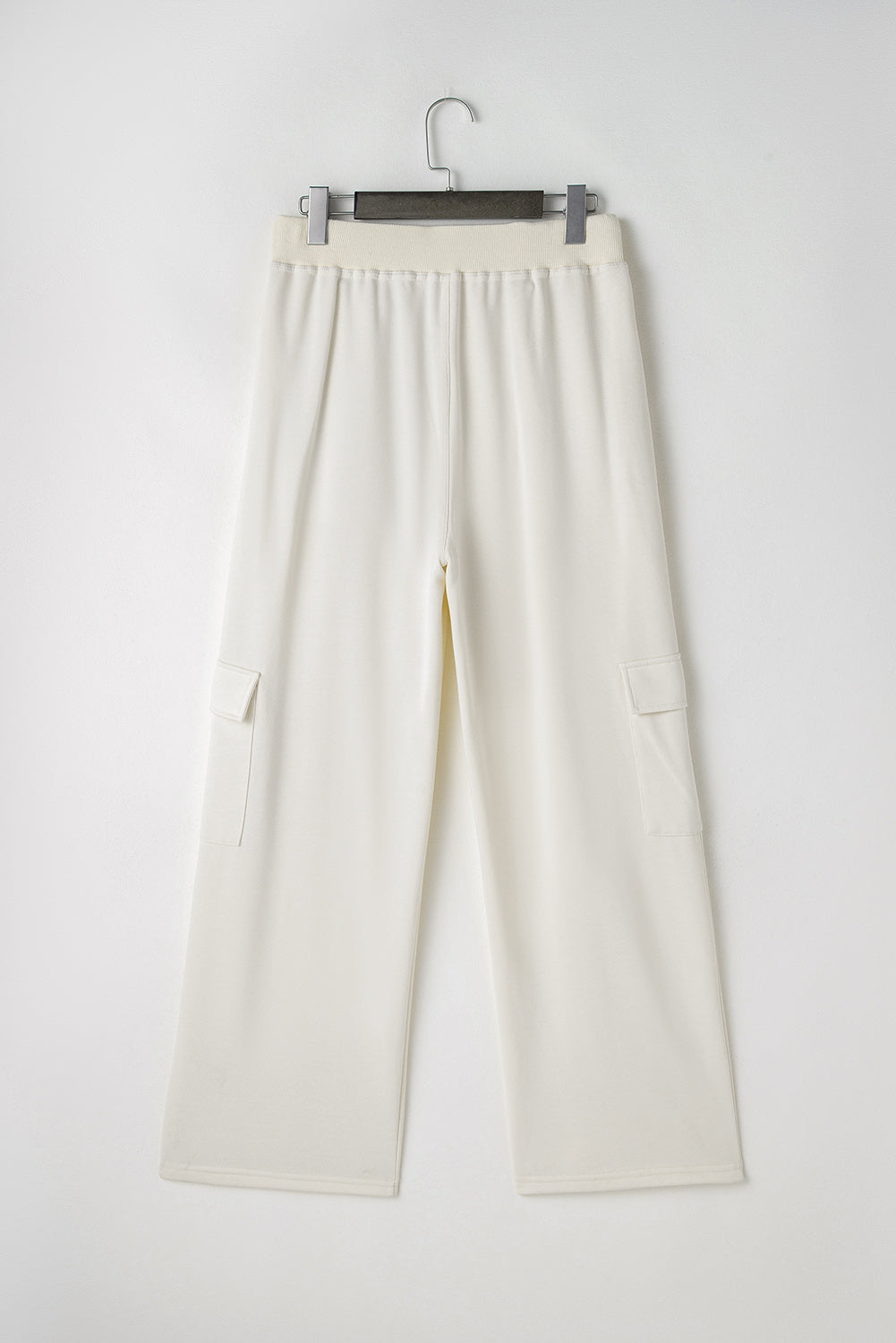 Beige Plain Cargo Pockets High Waist Casual Sweatpants