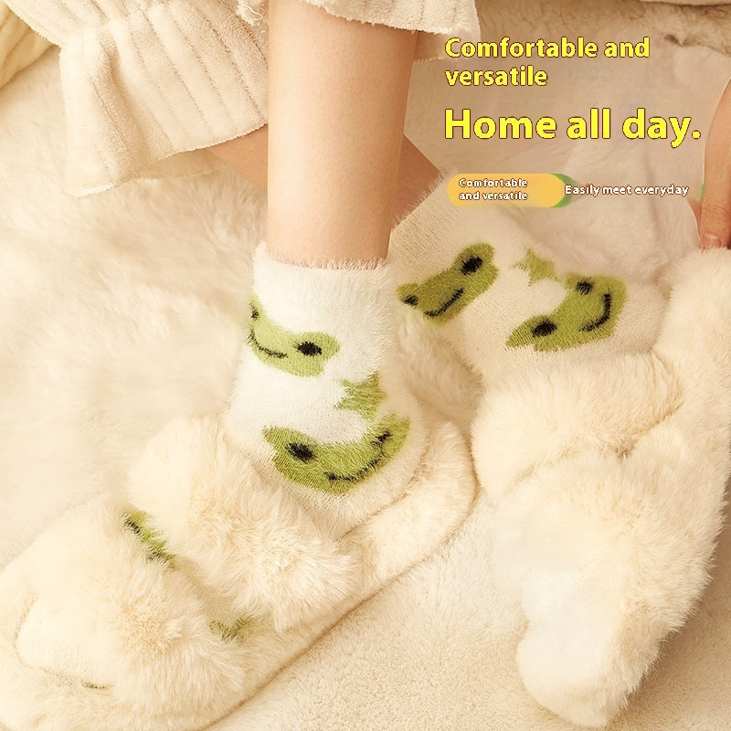 Mink Fur Socks Female Cartoon Animal Cute Warm Sleep