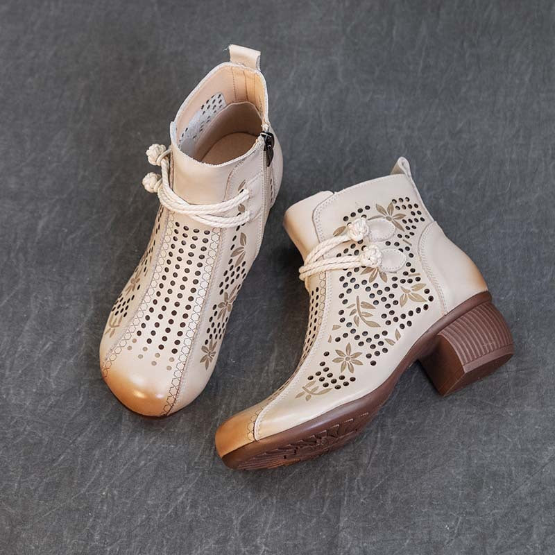 Soft Bottom Soft Surface Retro Female Boots Hole Shoes