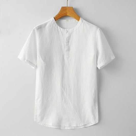 Menswear Cotton And Linen Casual T-shirt Short Sleeve