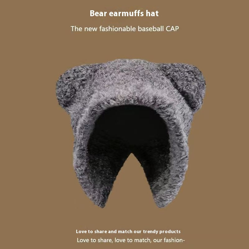 Bear Knitted Hat Cute Wool Keep Warm Makes Face Look Smaller