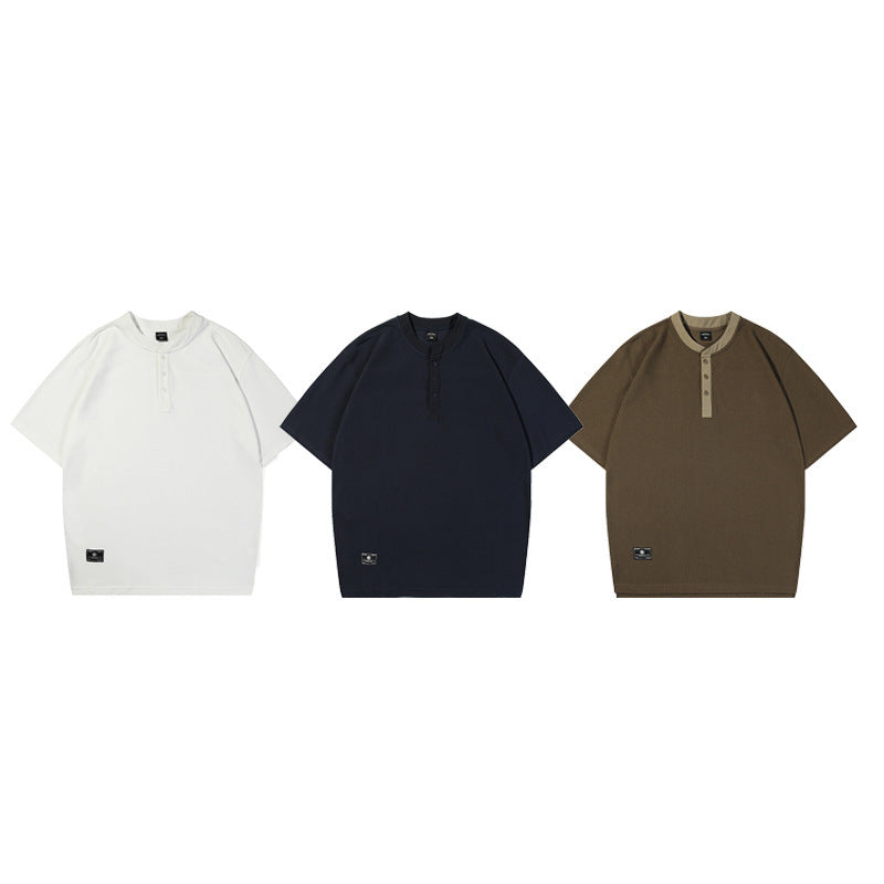 Summer Simplicity Solid Color Henry Collar T-shirt