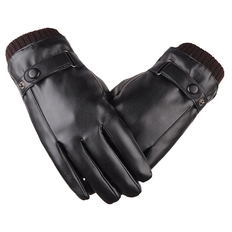 Men's Winter Riding Fleece Padded PU Gloves