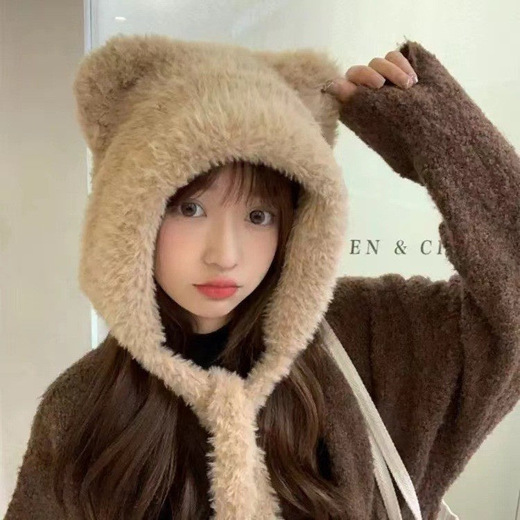 Bear Knitted Hat Cute Wool Keep Warm Makes Face Look Smaller