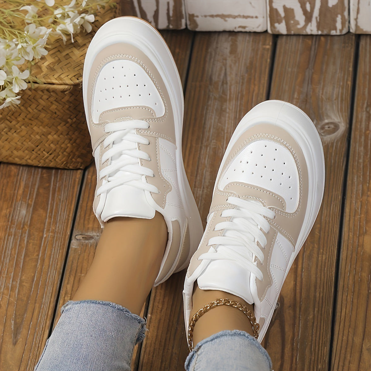 Women's Fashion Round Toe Color-blocking Casual Shoes