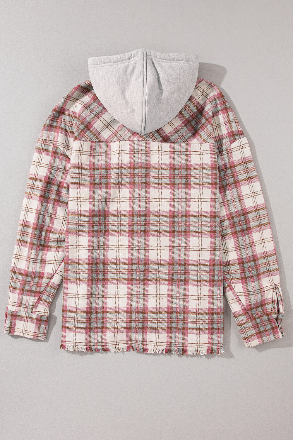 Multicolour Plaid Flap Pocket Hooded Raw Hem Jacket