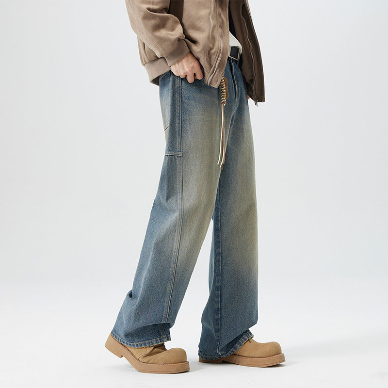 Retro Fashion And Personalized Men's Straight Jeans