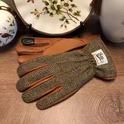 Cold Protection In Winter Fleece-lined Warm Motorcycle Touch Screen Tweed Leather Gloves