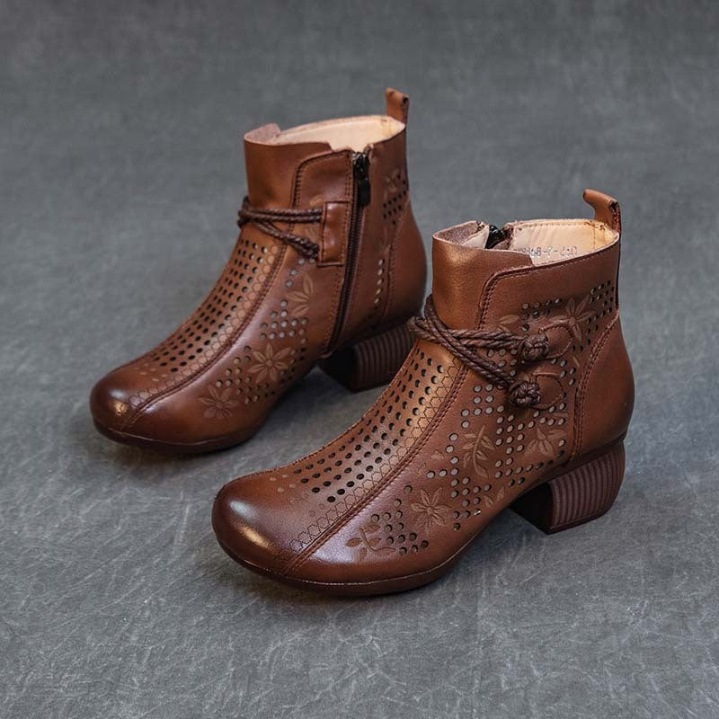 Soft Bottom Soft Surface Retro Female Boots Hole Shoes