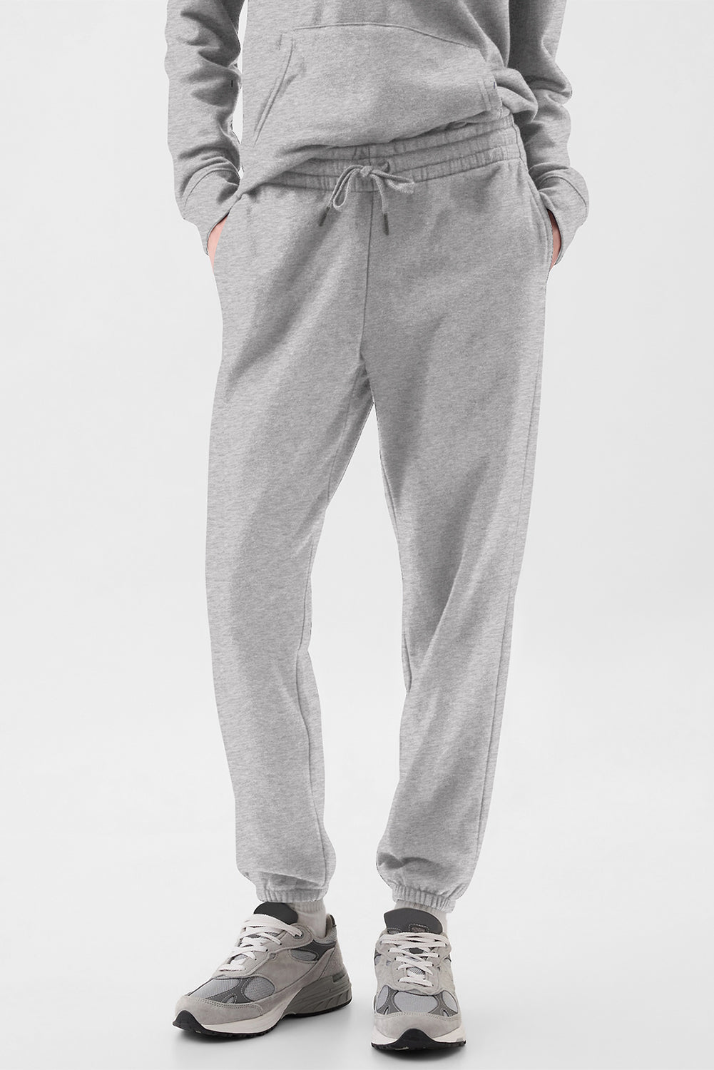 Light Grey Solid Color Fleece Lined Drawstring Waist Joggers