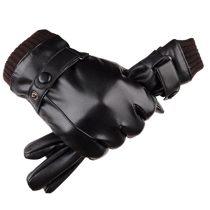 Men's Winter Riding Fleece Padded PU Gloves