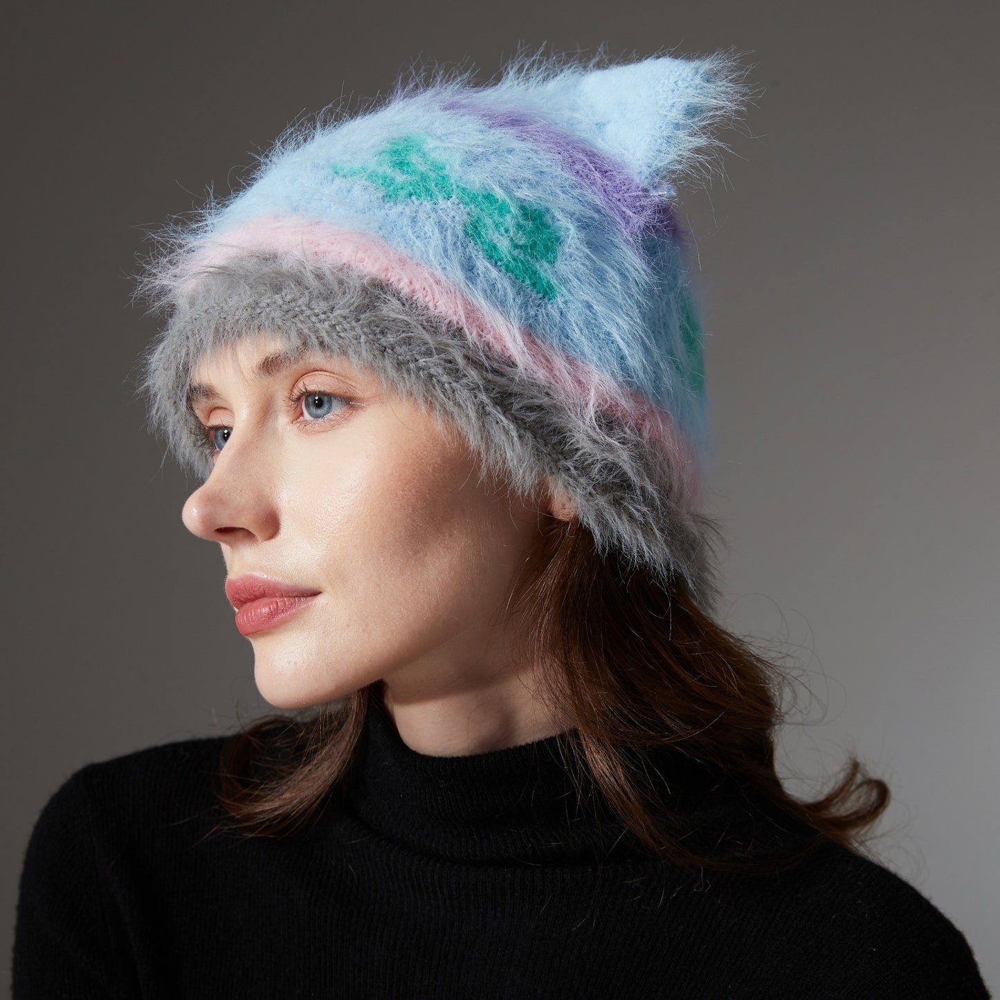 Cute Cat Ears Knitted Hat Earflaps Slipover Woolen Cap