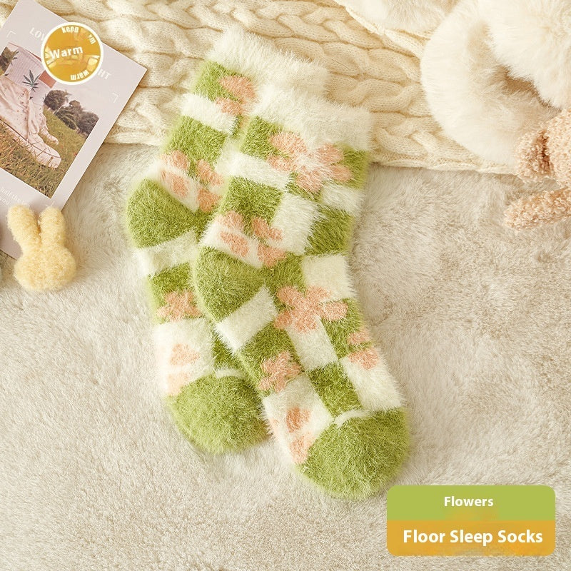 Mink Fur Socks Female Cartoon Animal Cute Warm Sleep