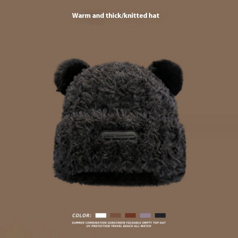 Bear Knitted Hat Cute Wool Keep Warm Makes Face Look Smaller