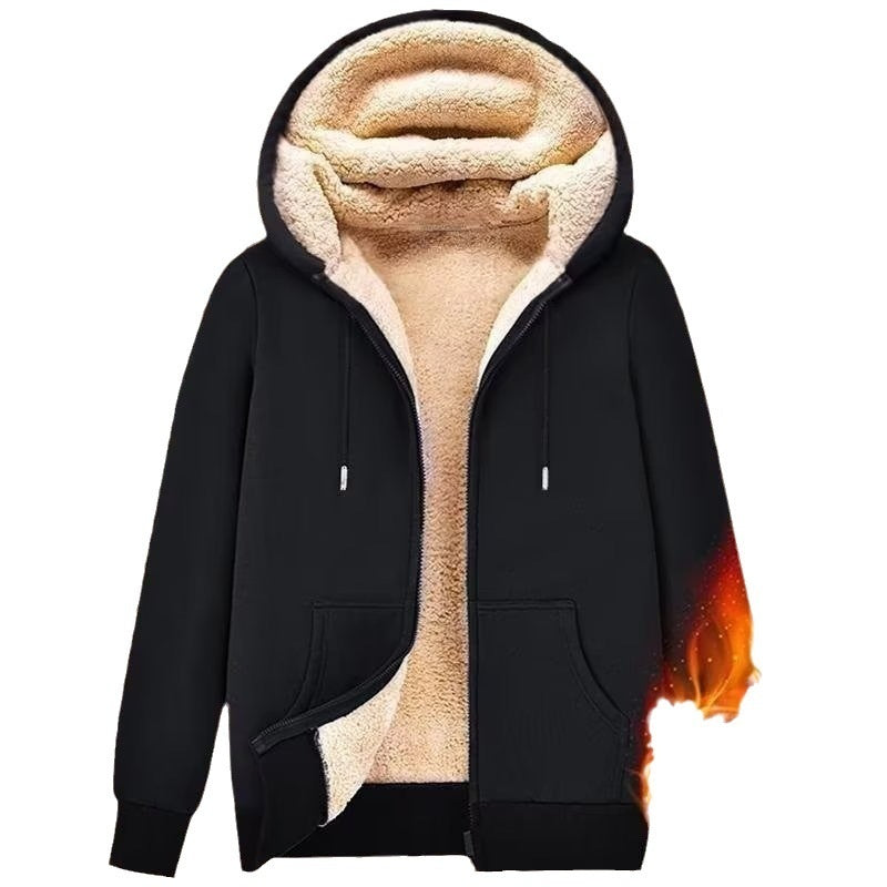 Zipper Sweater Men's Lamb Wool Hooded Jacket