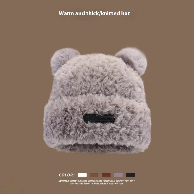 Bear Knitted Hat Cute Wool Keep Warm Makes Face Look Smaller