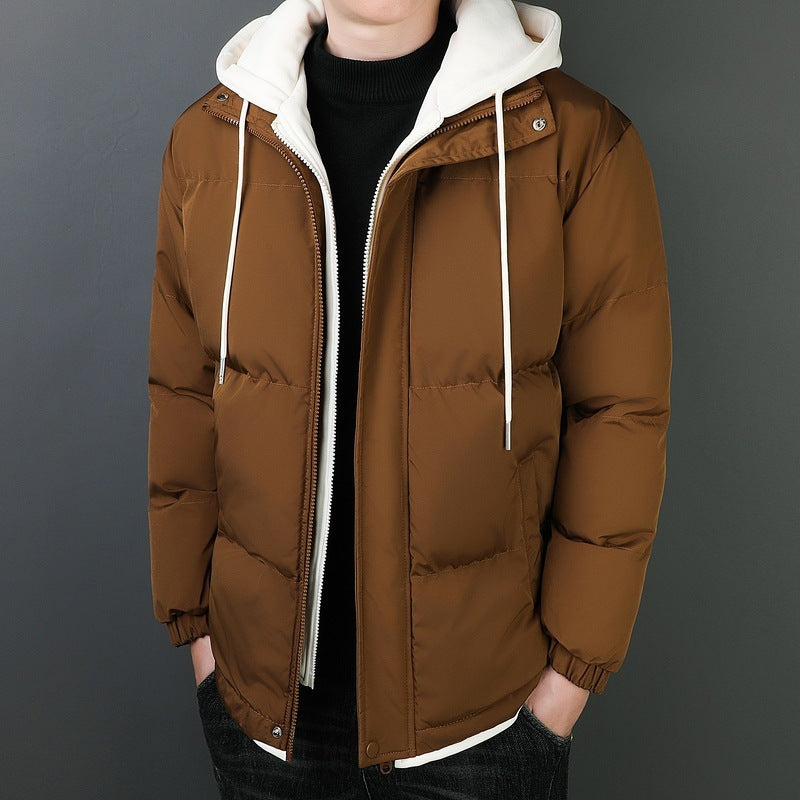 Fake Two-piece Men's Windproof Warm Hooded Cotton Jacket Thickened