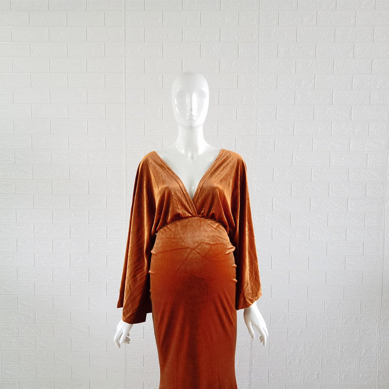 Women's Velvet Boho Maternity Maxi Dress