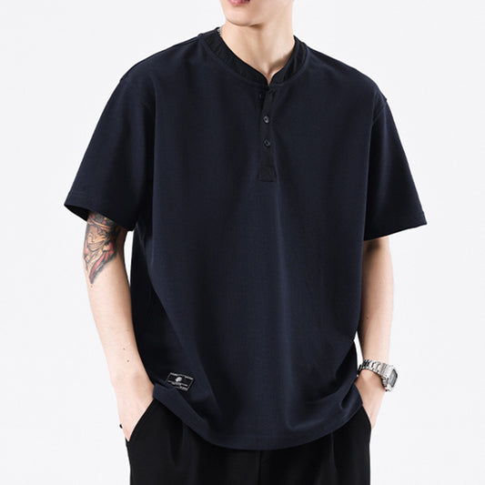 Summer Simplicity Solid Color Henry Collar T-shirt