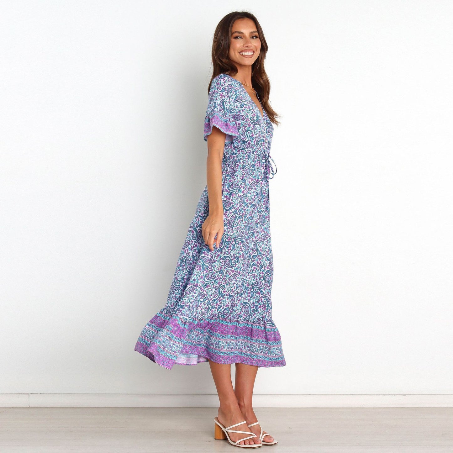 Positioning Floral Long Skirt Boho Resort Style Dress