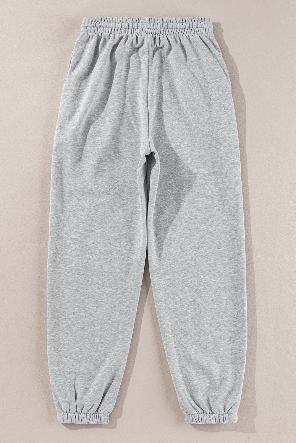 Light Grey Solid Color Fleece Lined Drawstring Waist Joggers