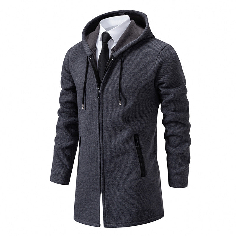 Men's Sweater Jacket Mid-length Coat Hooded Sweater Men's Coat