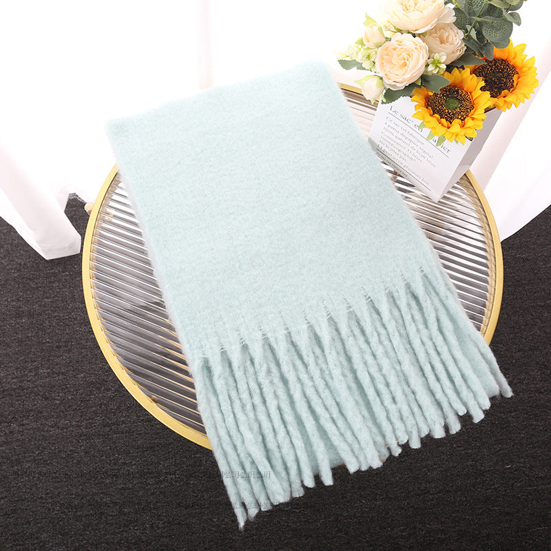 Macaron Solid Color Thick Braid Tassel Shawl